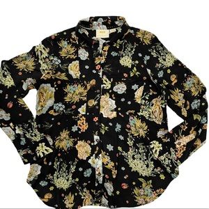 Maeve Black Long Sleeve Mandarin Collar Blouse